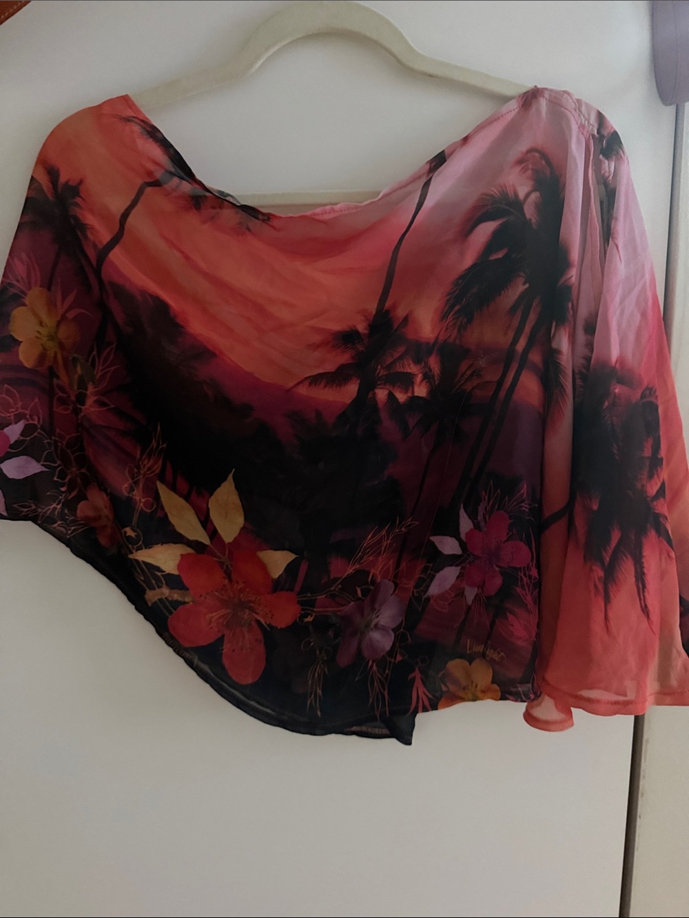 Women's Coral Pink Tropical Swim Cover-Up one shoulder top